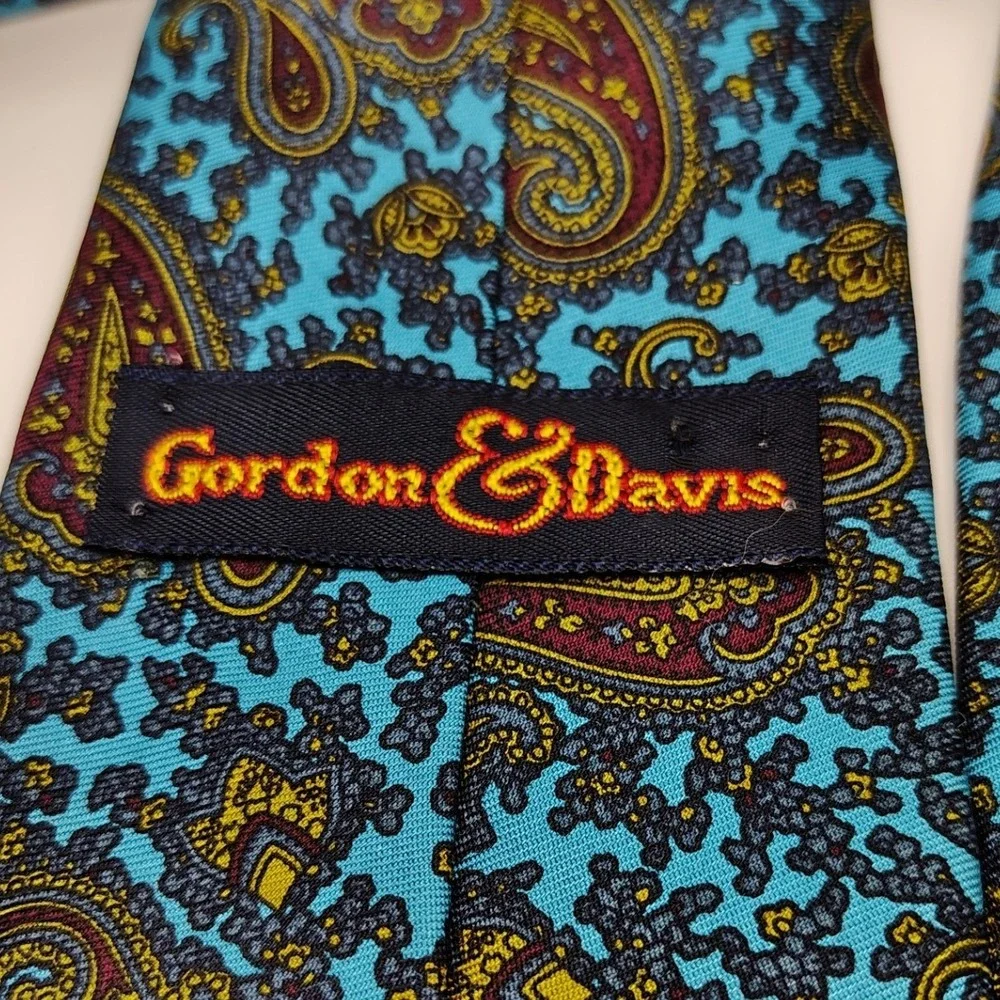 Gordon Davis Paisley Silk Necktie‎ Blue Red Gold Classic Men's Formal